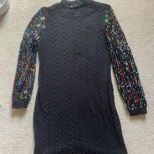 SHEIN Black Mini Dress with Multicolor Sequin Sleeves